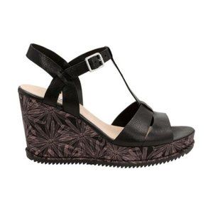 Clarks Black Wedges with Patterned Heel